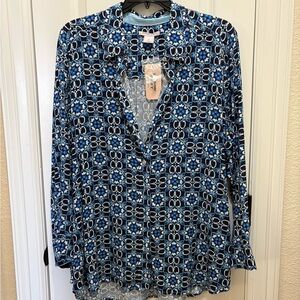 Allison Daley Woman 1X Blue Floral Button Front Blouse NWT 💙✨